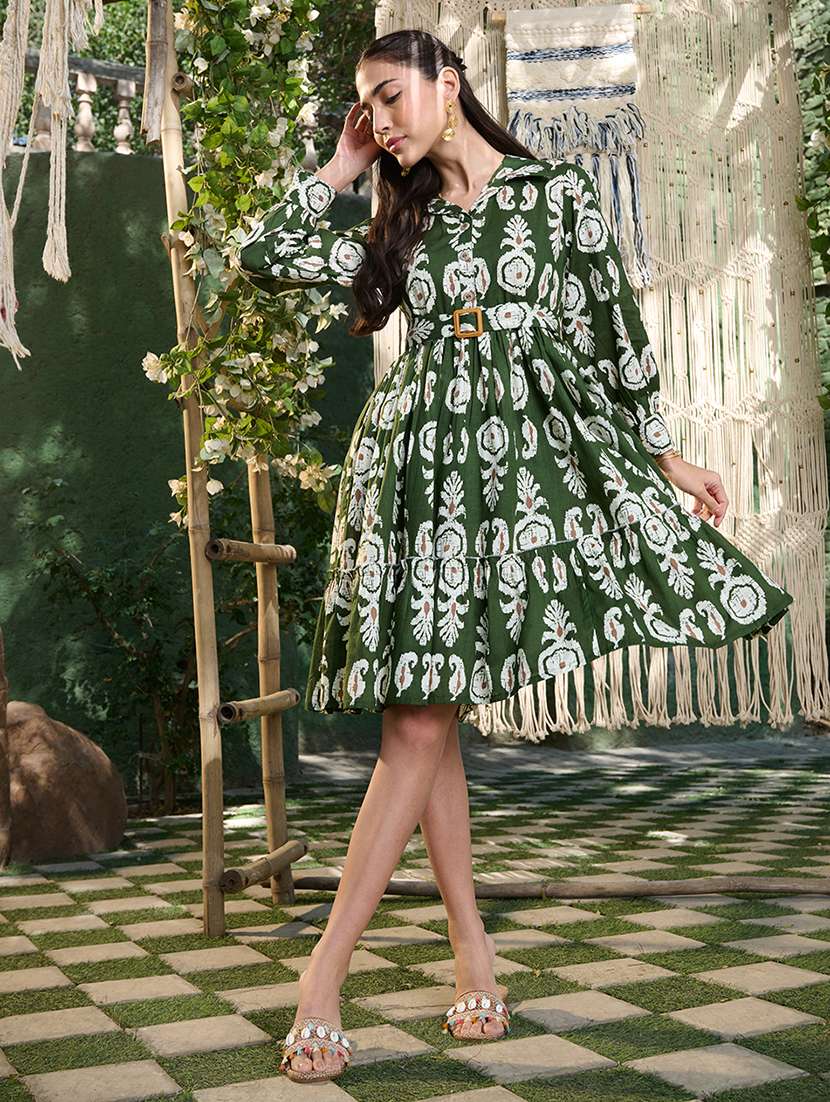 women printed long sleeves fit and flare dress - 22514716 -  Standard Image - 2