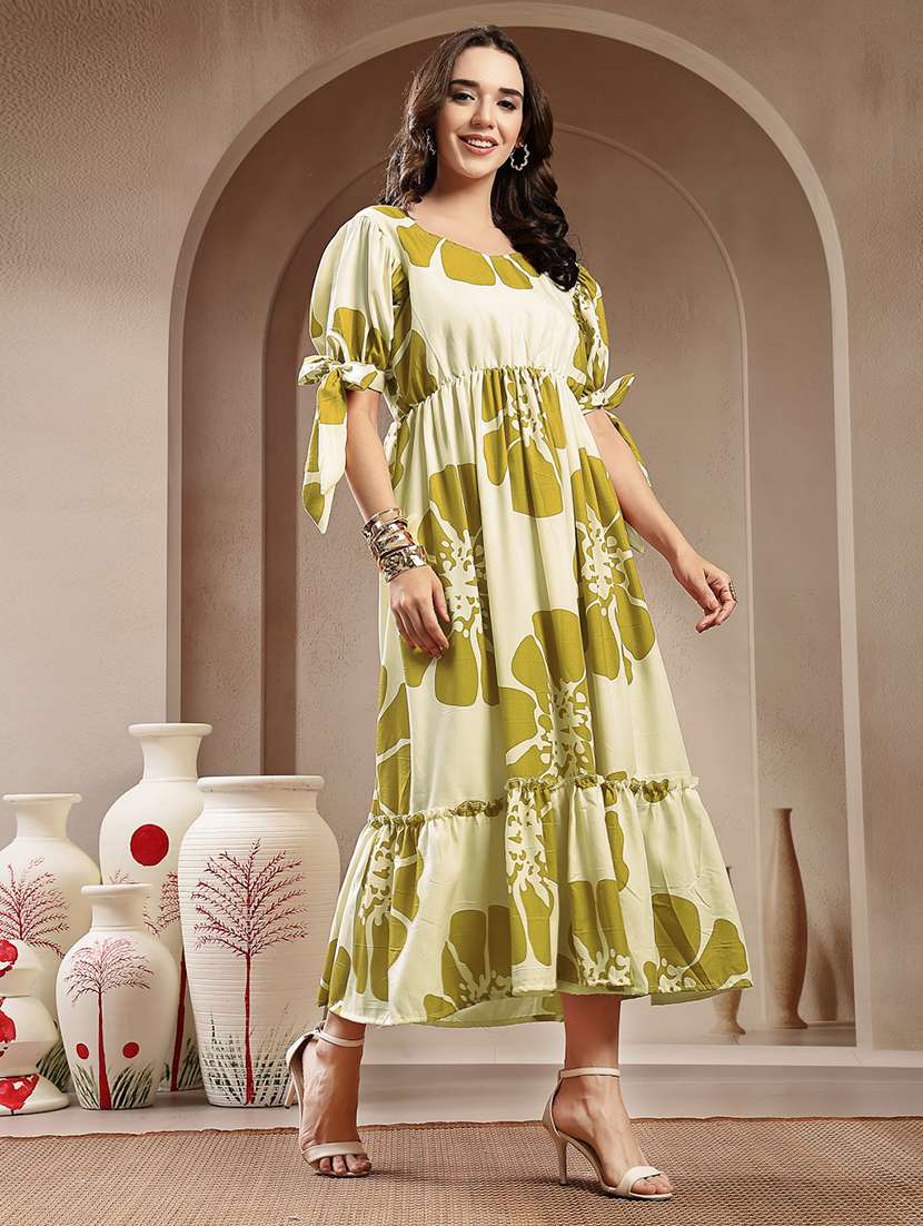 women printed short sleeves tiered dress - 22514720 -  Standard Image - 2