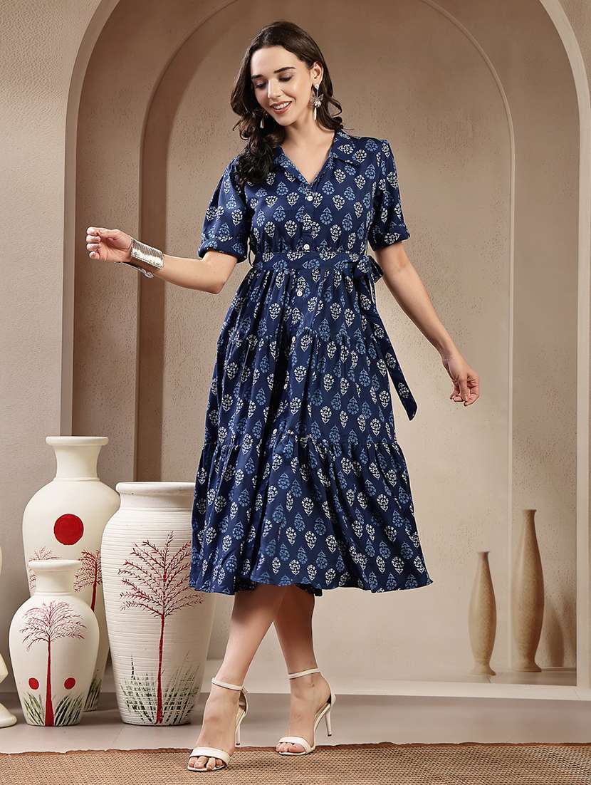 women printed collared tiered dress - 22514724 -  Standard Image - 2