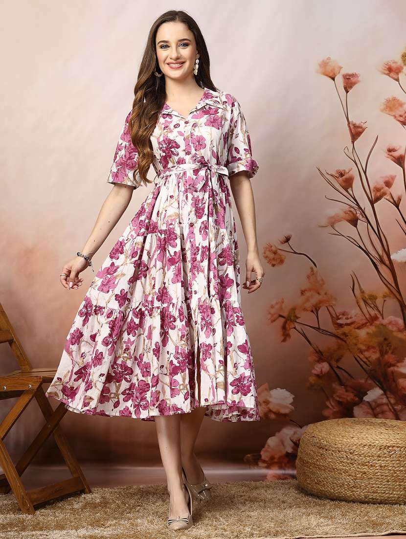 women printed collared tiered dress - 22514729 -  Standard Image - 2