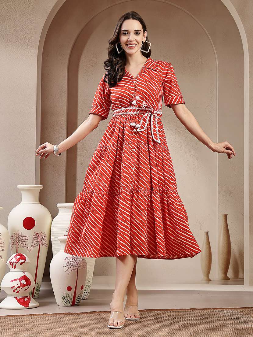 Women Printed Collared Tiered Dress - 22514742 -  Standard Image - 2