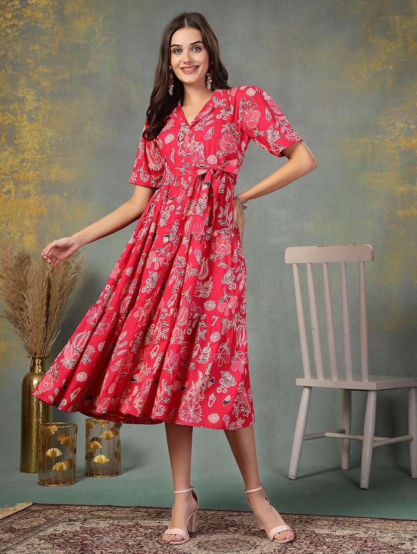 women printed collared tiered dress - 22514748 -  Standard Image - 2