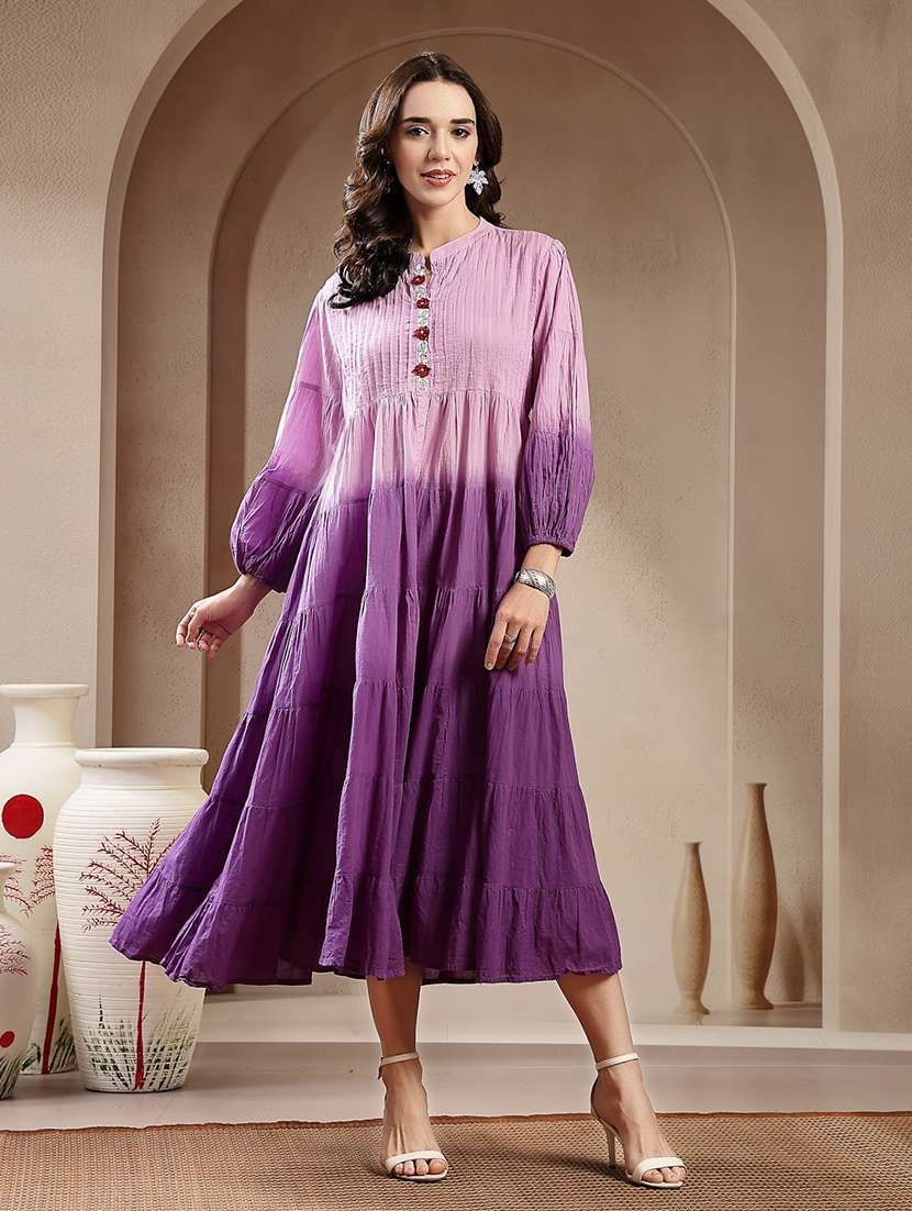 women ombre mandarin neck tiered dress - 22514750 -  Standard Image - 2