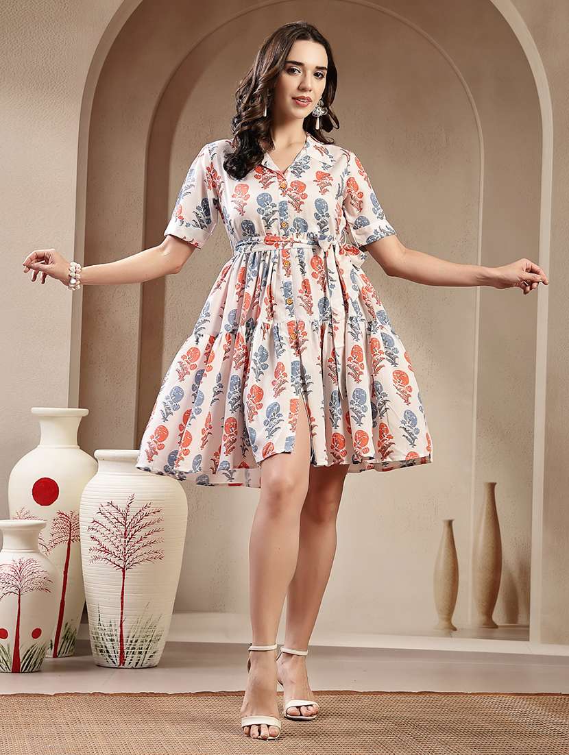 Women Printed Collared Tiered Dress - 22514755 -  Standard Image - 2