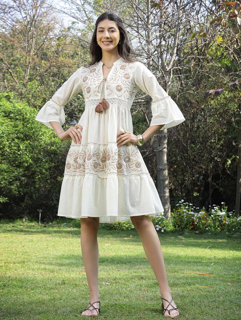 Women Embroidered Mandarin Neck Tiered Dress - 22514756 -  Standard Image - 2