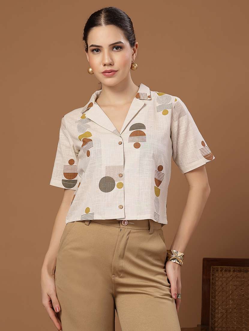 women printed collared crop shirt - 22514783 -  Standard Image - 2