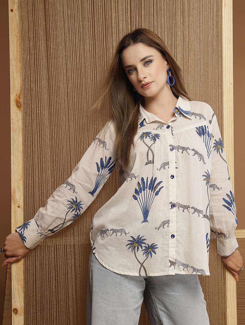 women printed collared regular shirt
