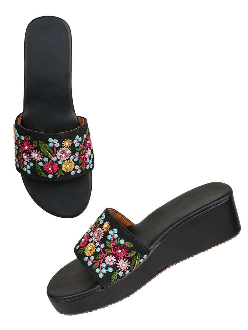 women embroidered slip on wedges - 22514793 -  Standard Image - 2