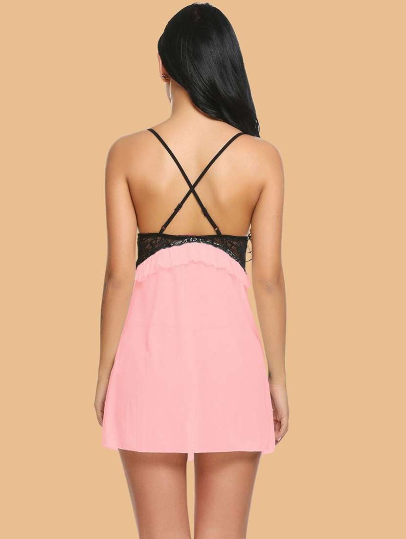 women self design shoulder strap babydoll set - 22514812 -  Standard Image - 2