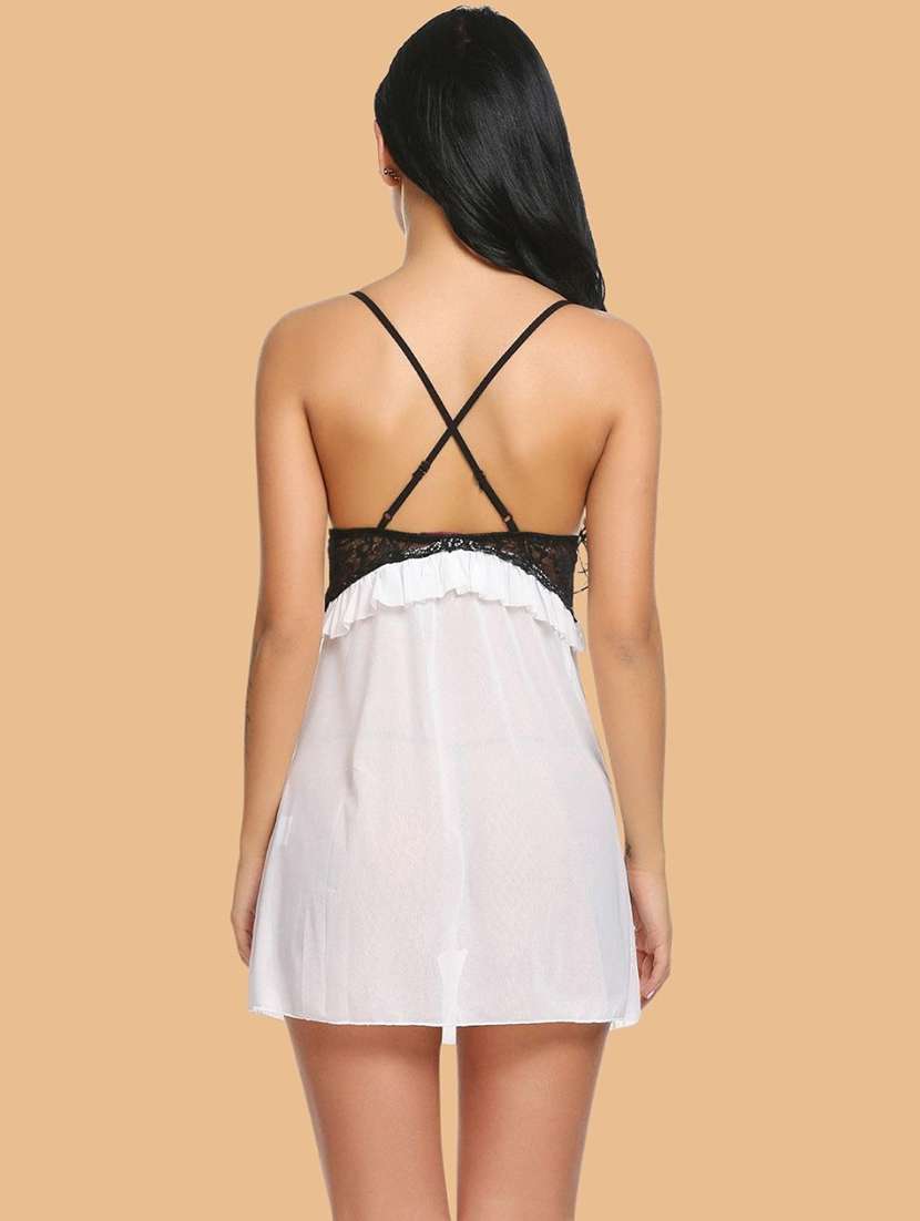 women self design shoulder strap babydoll set - 22514814 -  Standard Image - 2