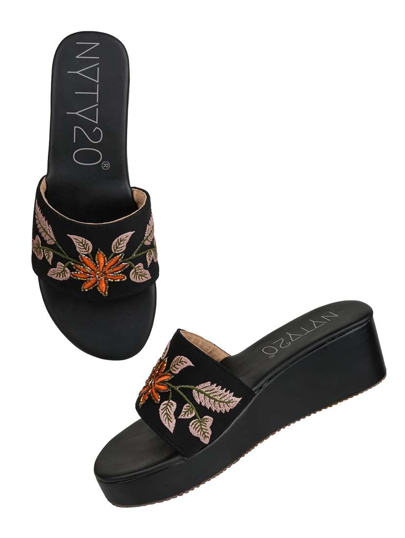 women embroidered slip on wedges - 22514817 -  Standard Image - 2