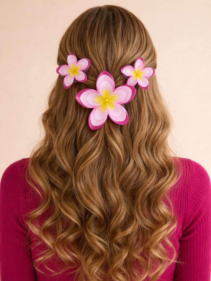 trendy korean floral hair claw clips set of 3