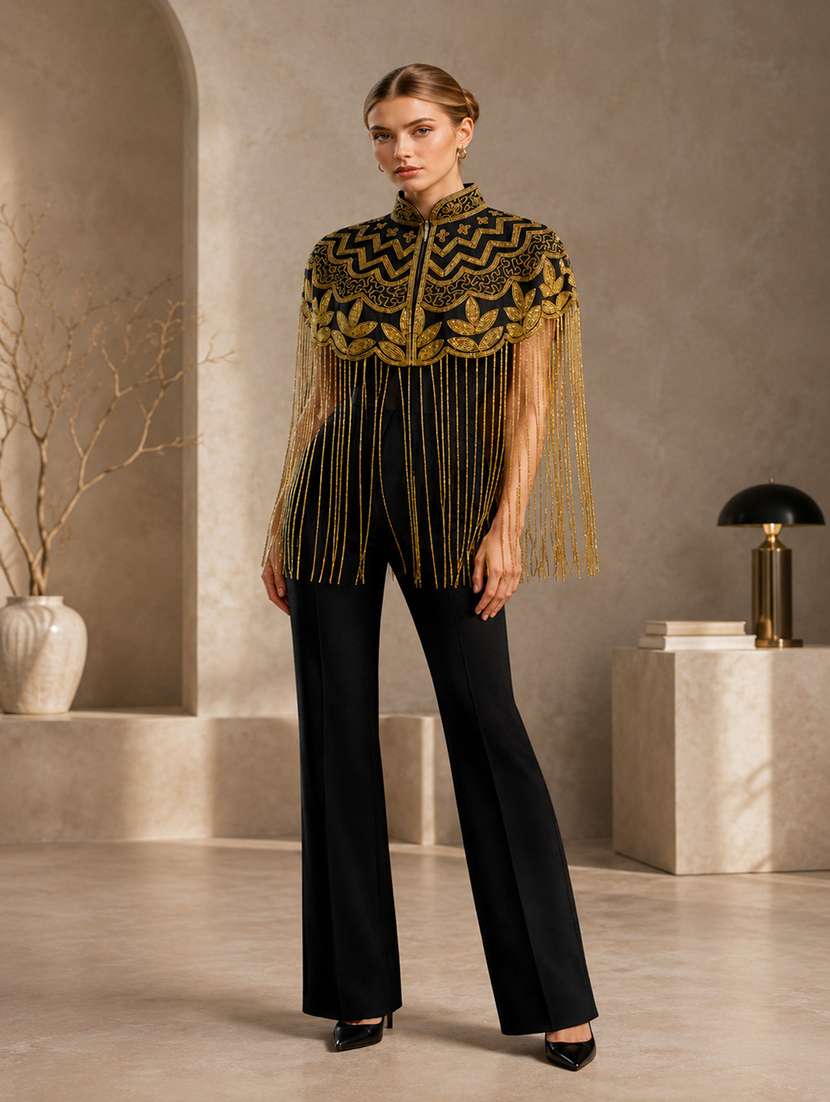 women embroidered cape with fringes - 22514918 -  Standard Image - 2