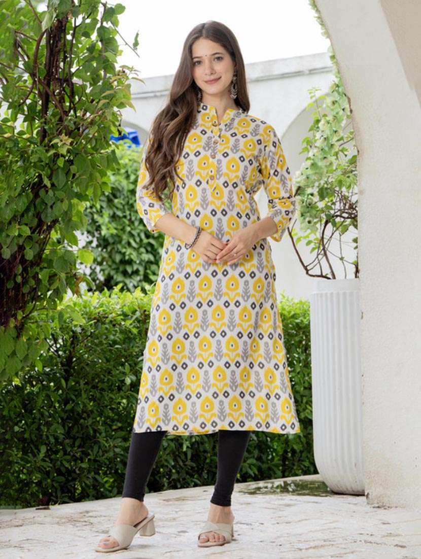women printed three quarter sleeve straight kurta - 22514922 -  Standard Image - 2
