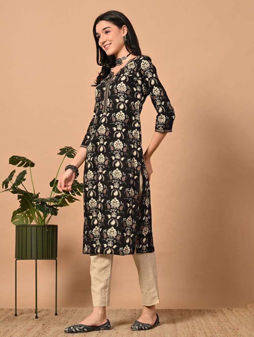 women printed three quarter sleeve straight kurta - 22514923 -  Standard Image - 2