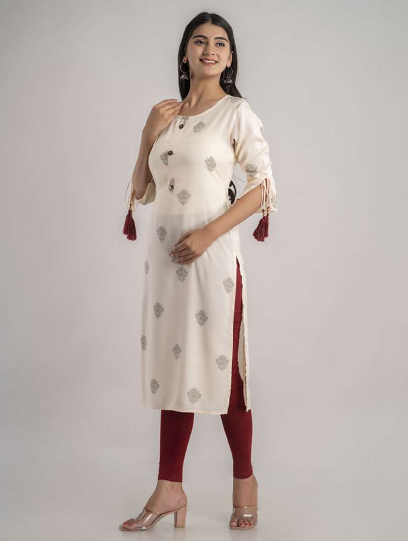 Women Printed Three Quarter Sleeve Straight Kurta - 22514929 -  Standard Image - 2