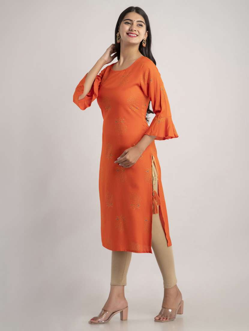 women printed three quarter sleeve straight kurta - 22514930 -  Standard Image - 2