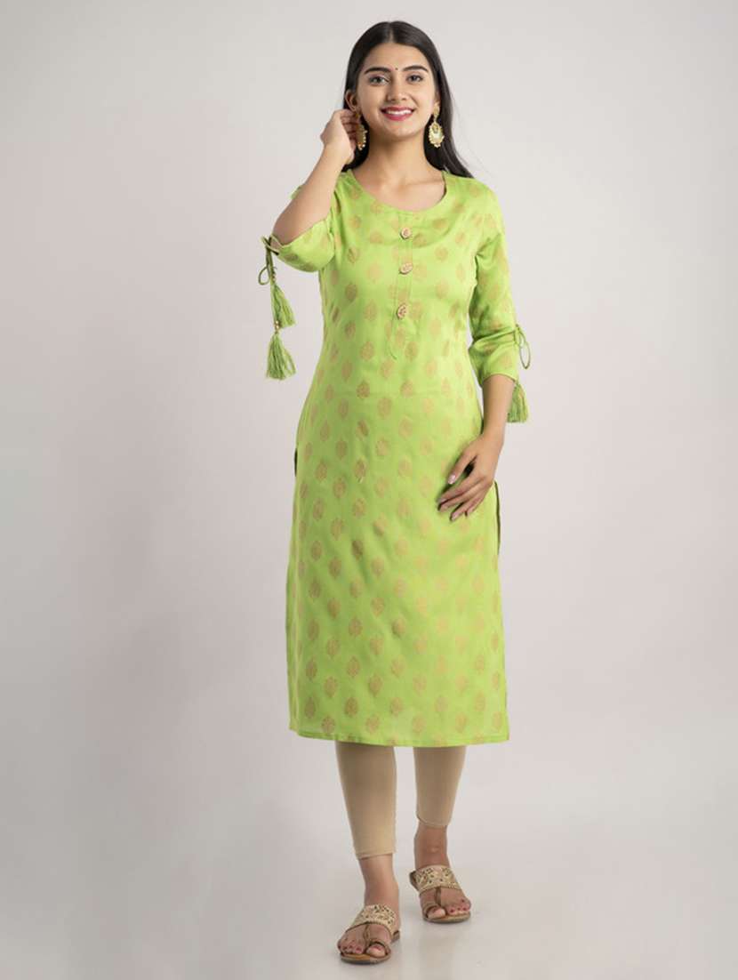 women printed three quarter sleeve straight kurta