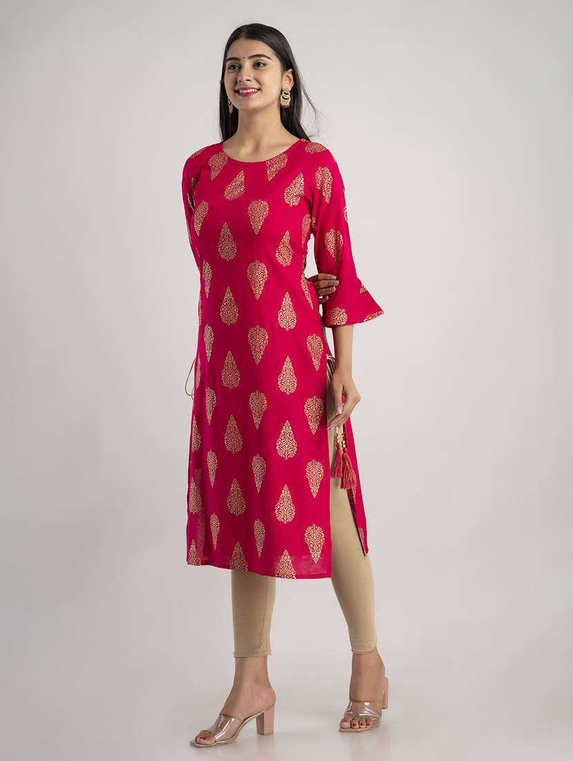 women printed bell sleeve straight kurta - 22514933 -  Standard Image - 2