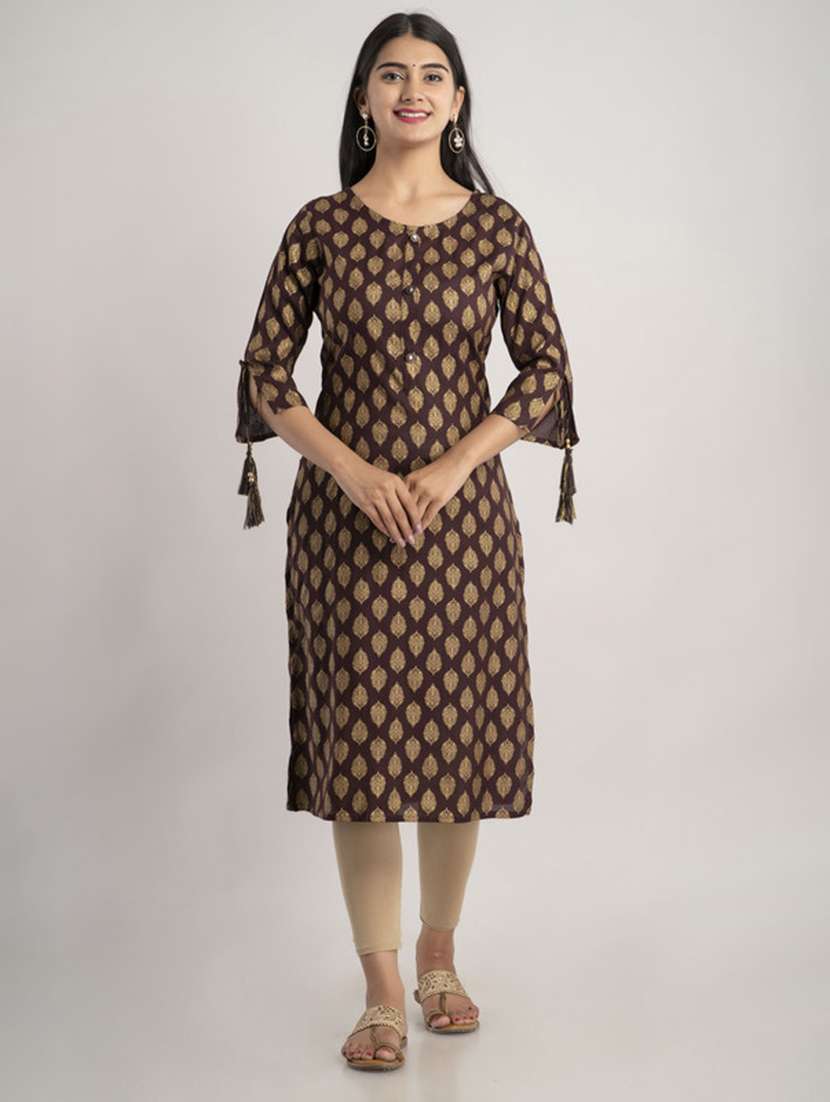 women printed three quarter sleeve straight kurta