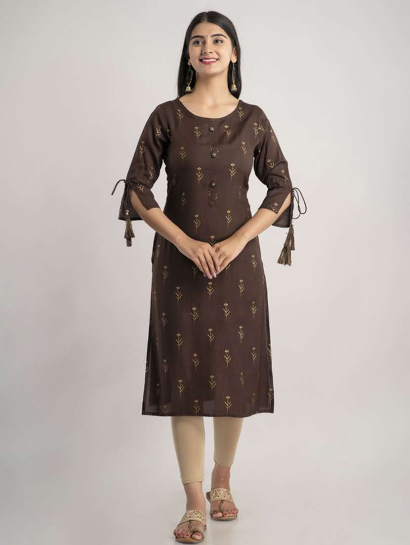 women printed three quarter sleeve straight kurta