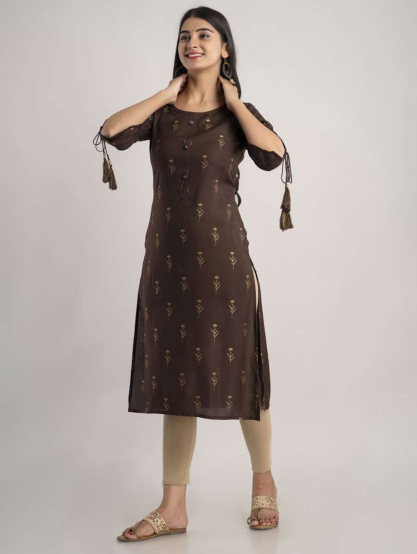 women printed three quarter sleeve straight kurta - 22514935 -  Standard Image - 2
