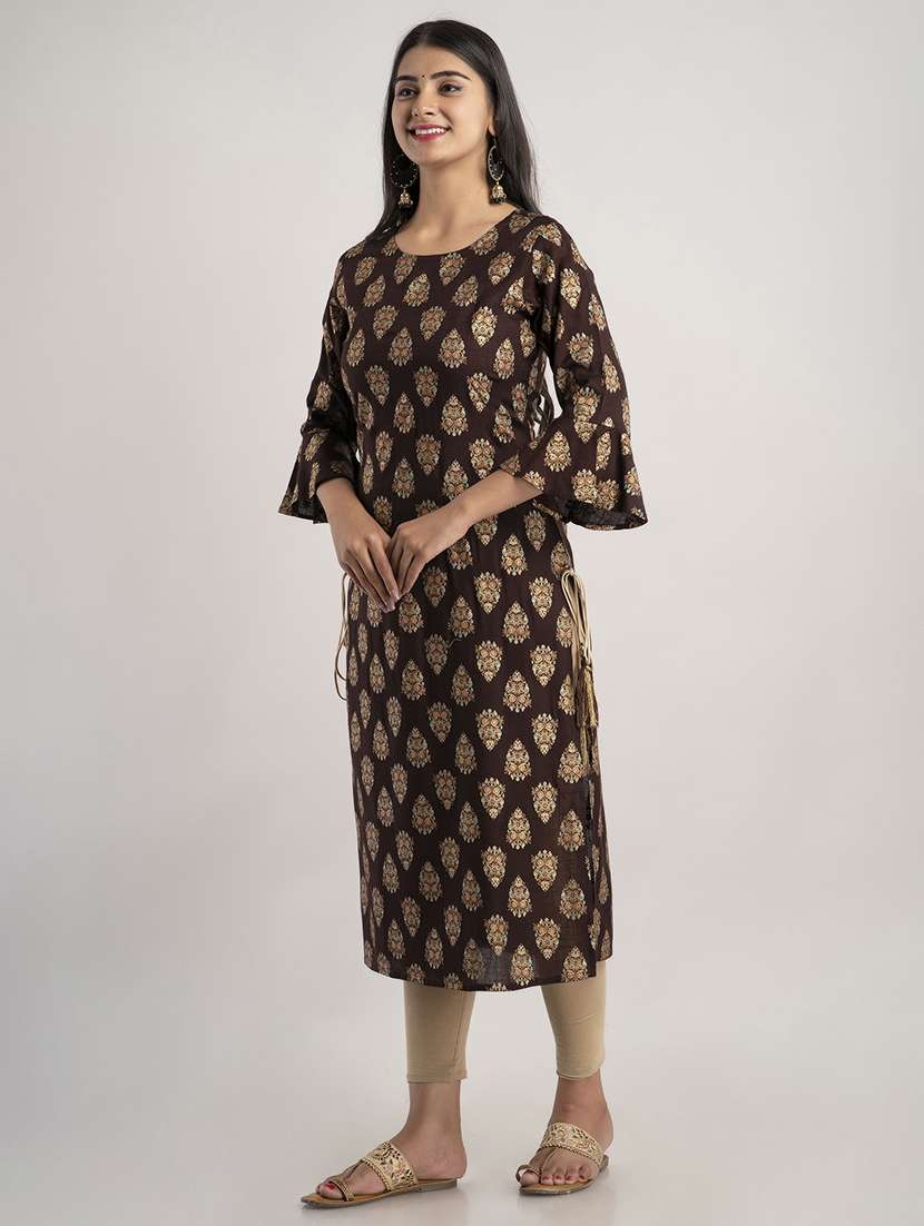 women printed three quarter sleeve straight kurta - 22514936 -  Standard Image - 2