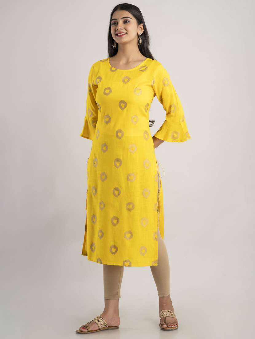 women printed three quarter sleeve straight kurta - 22514938 -  Standard Image - 2