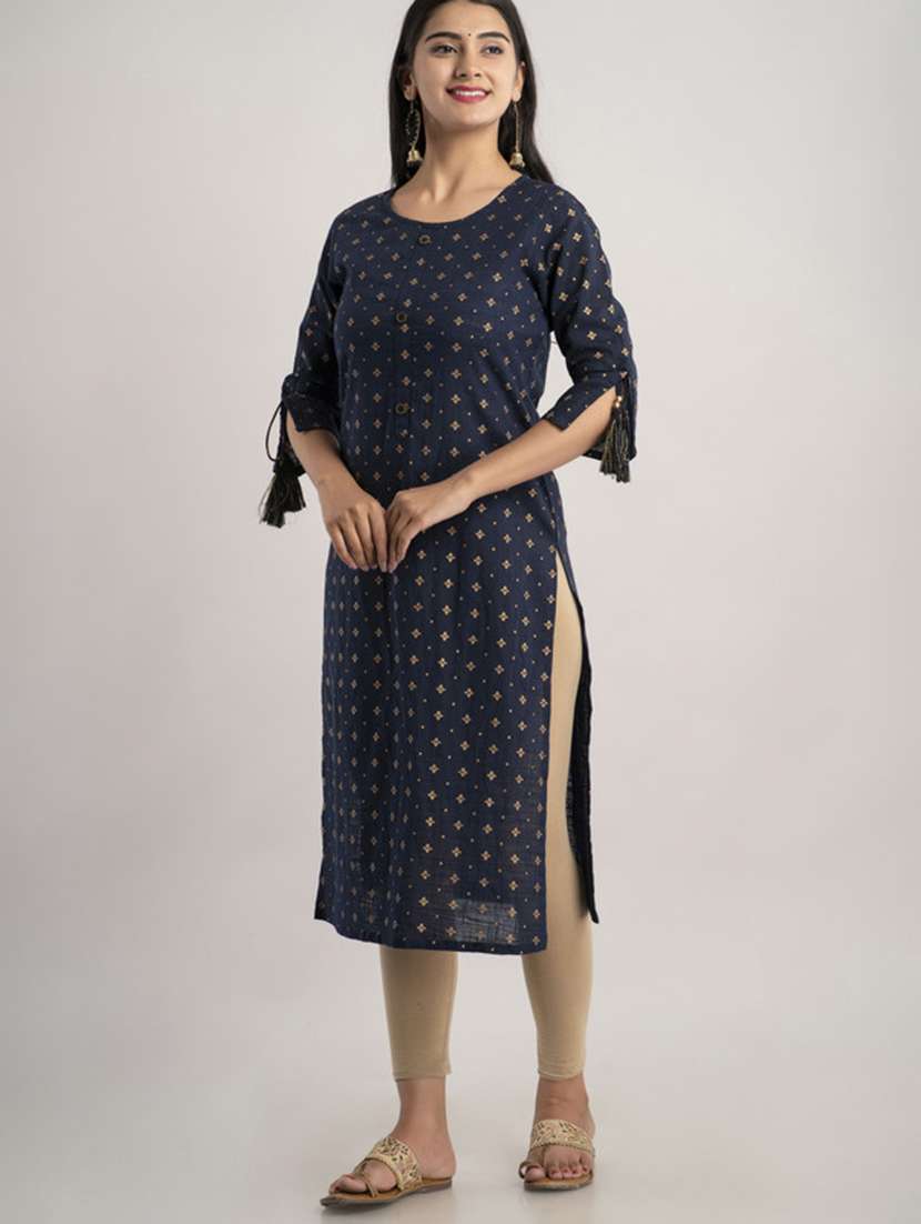 women printed three quarter sleeve straight kurta - 22514941 -  Standard Image - 2