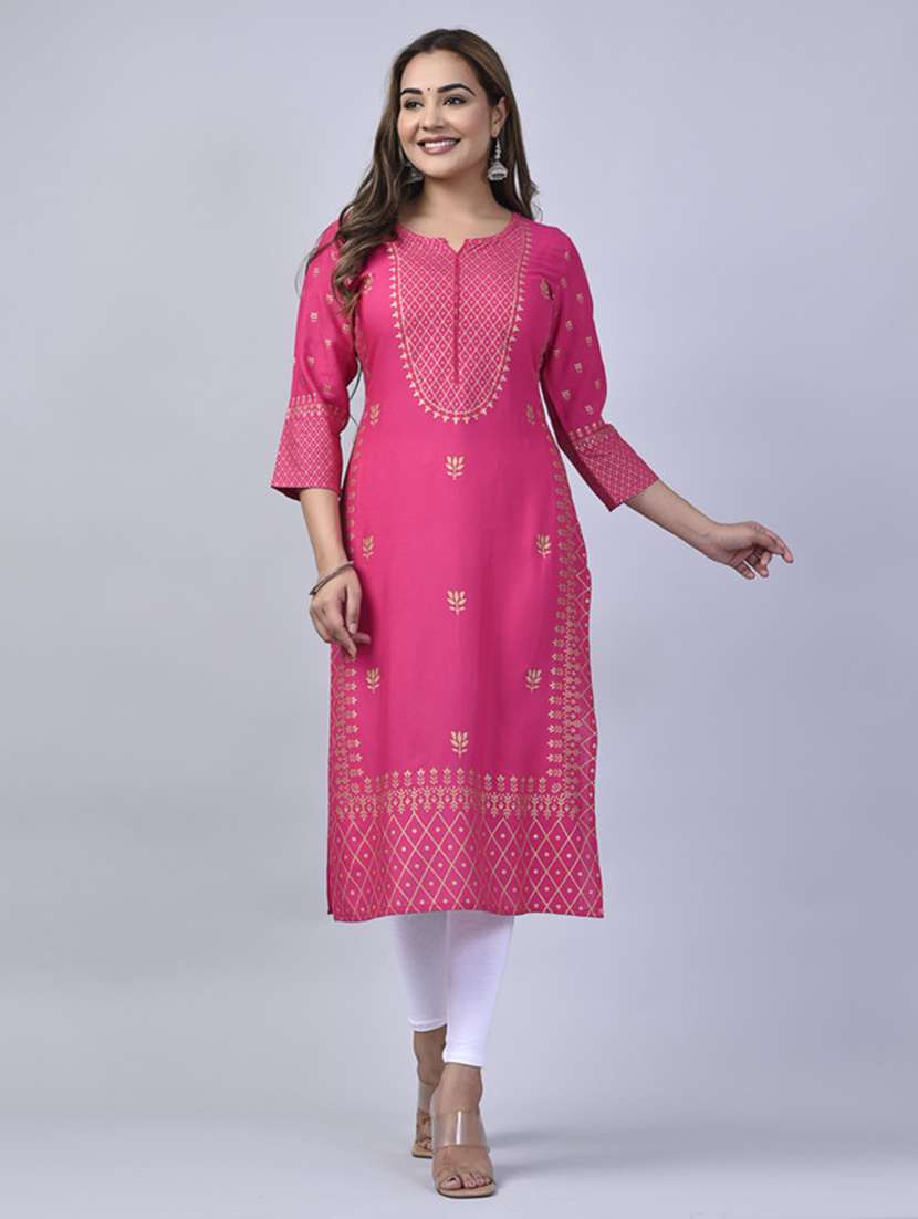 women printed three quarter sleeve straight kurta - 22514942 -  Standard Image - 2
