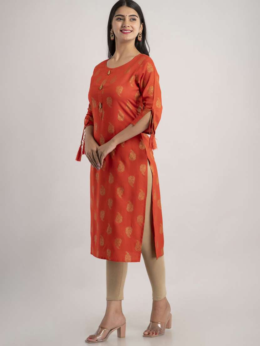 women printed three quarter sleeve straight kurta - 22514944 -  Standard Image - 2