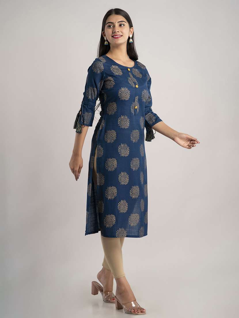 women printed three quarter sleeve straight kurta - 22514945 -  Standard Image - 2