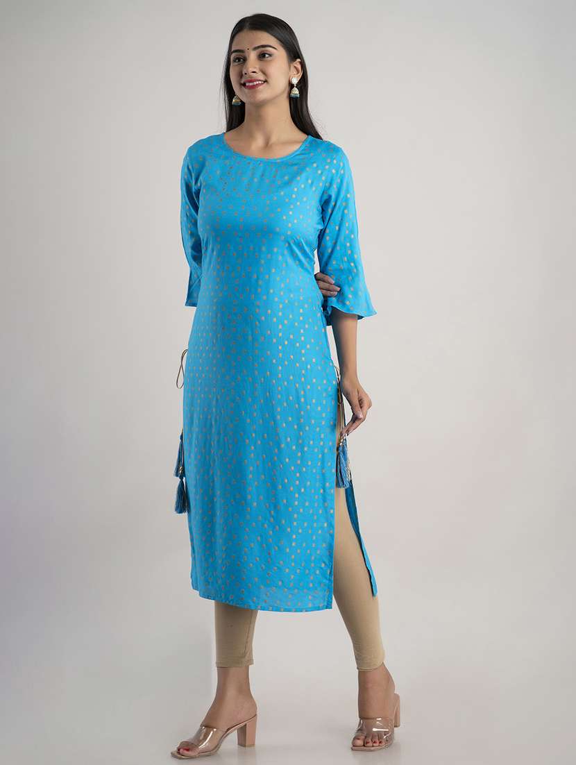women printed three quarter sleeve straight kurta - 22514947 -  Standard Image - 2