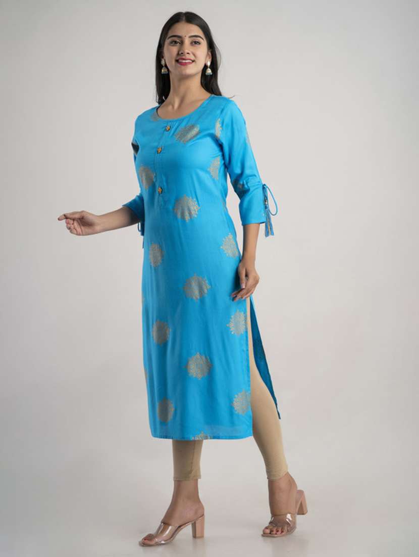women printed three quarter sleeve straight kurta - 22514948 -  Standard Image - 2