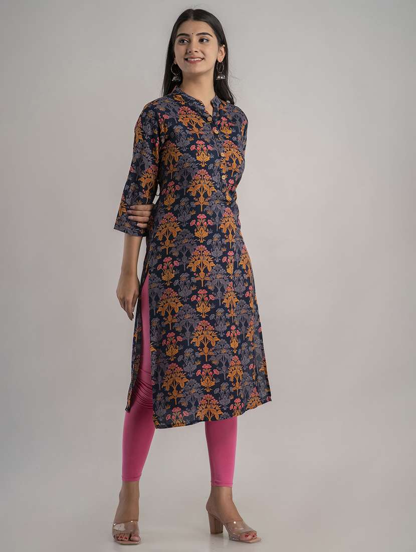 women printed three quarter sleeve straight kurta - 22514951 -  Standard Image - 2