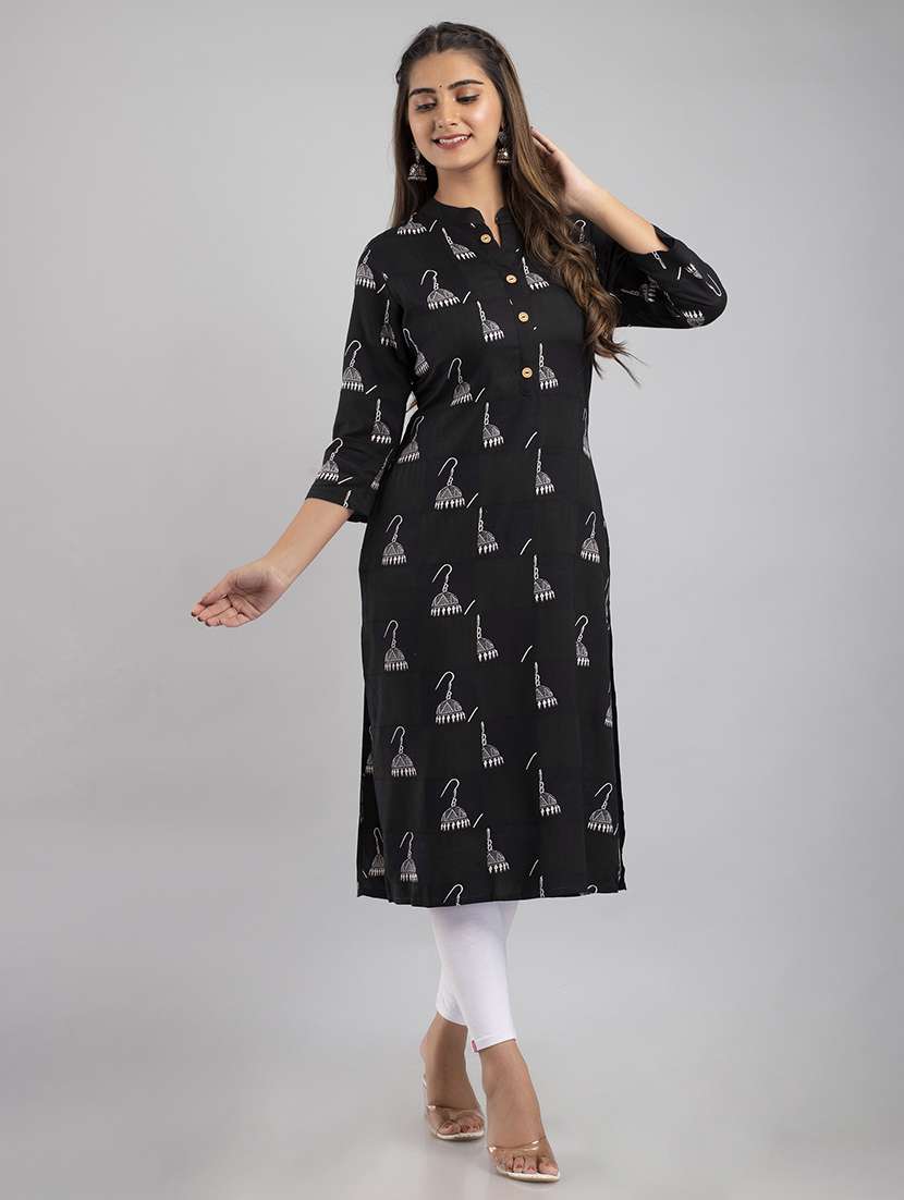 women printed three quarter sleeve straight kurta - 22514952 -  Standard Image - 2