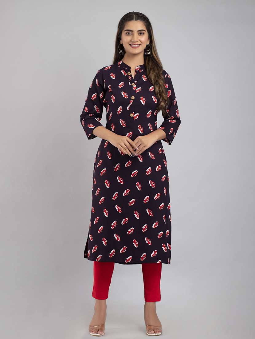women printed three quarter sleeve straight kurta