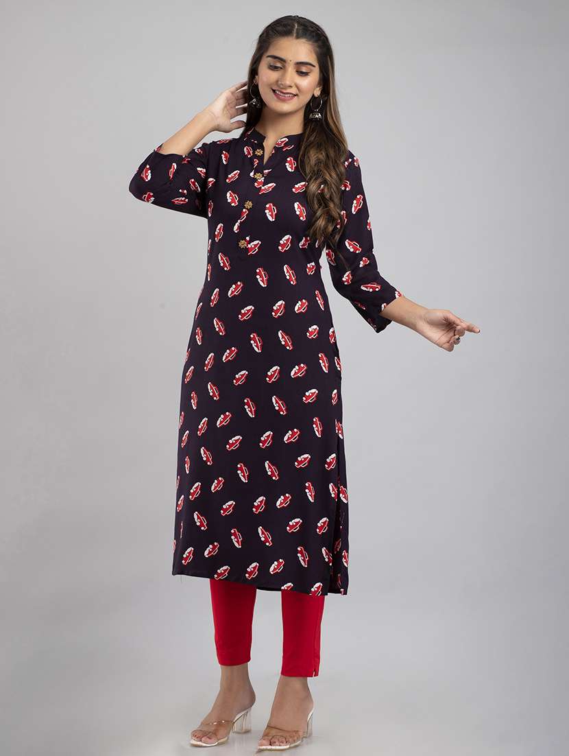 women printed three quarter sleeve straight kurta - 22514953 -  Standard Image - 2