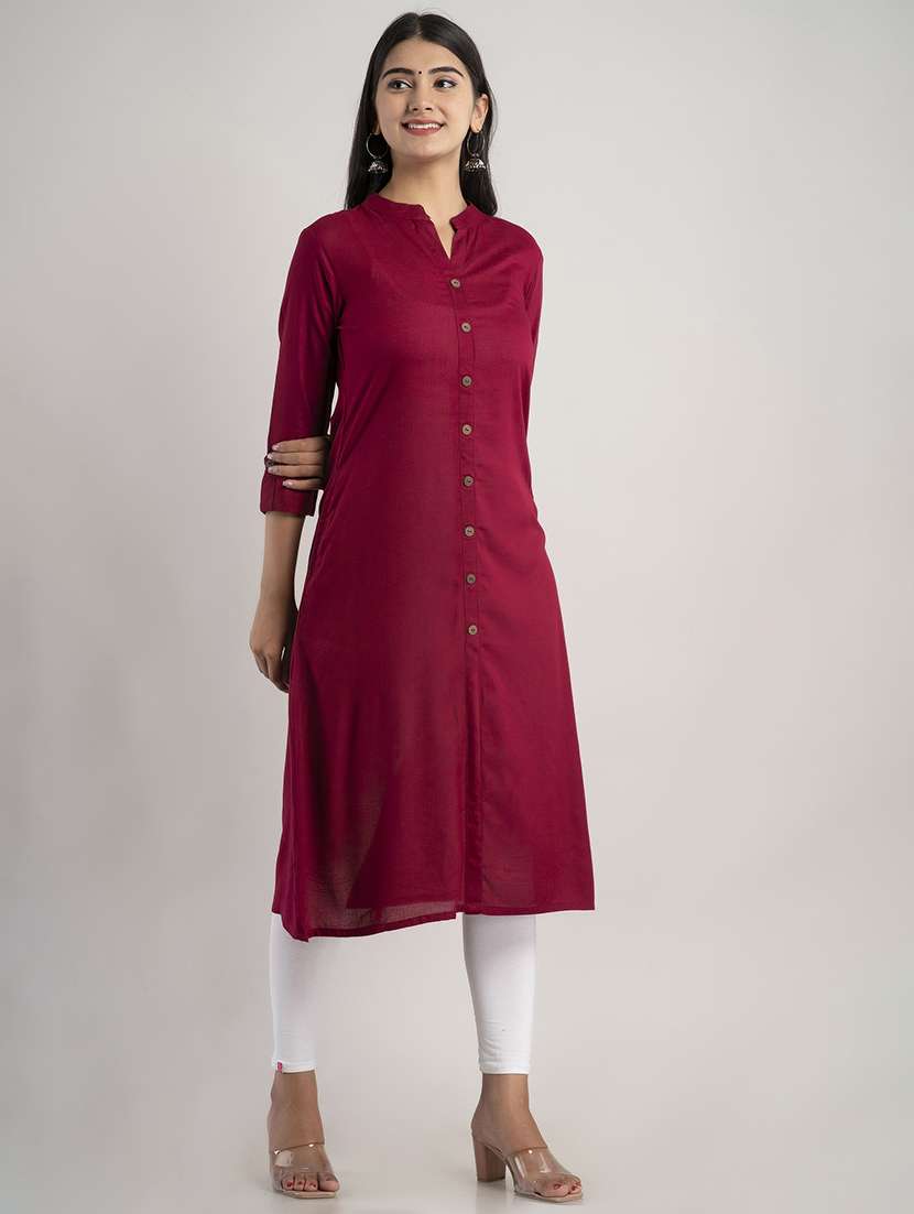 women solid three quarter sleeve a-line kurta - 22514958 -  Standard Image - 2