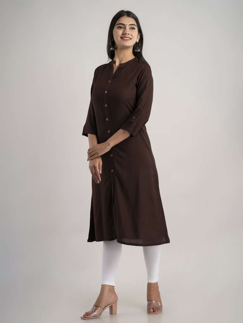 women solid three quarter sleeve a-line kurta - 22514959 -  Standard Image - 2