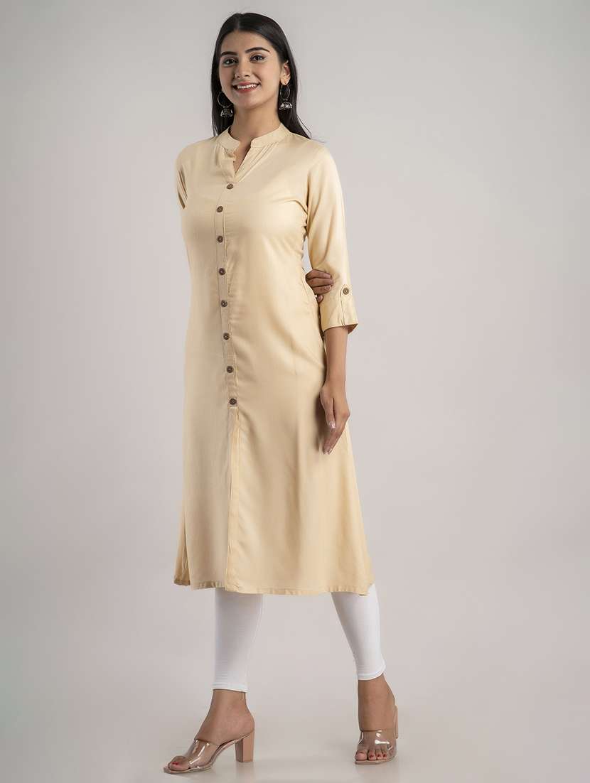 women solid three quarter sleeve a-line kurta - 22514960 -  Standard Image - 2
