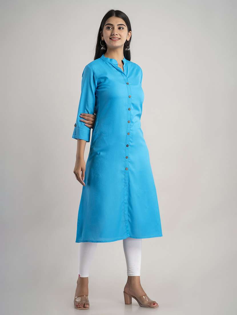 women solid three quarter sleeve a-line kurta - 22514962 -  Standard Image - 2