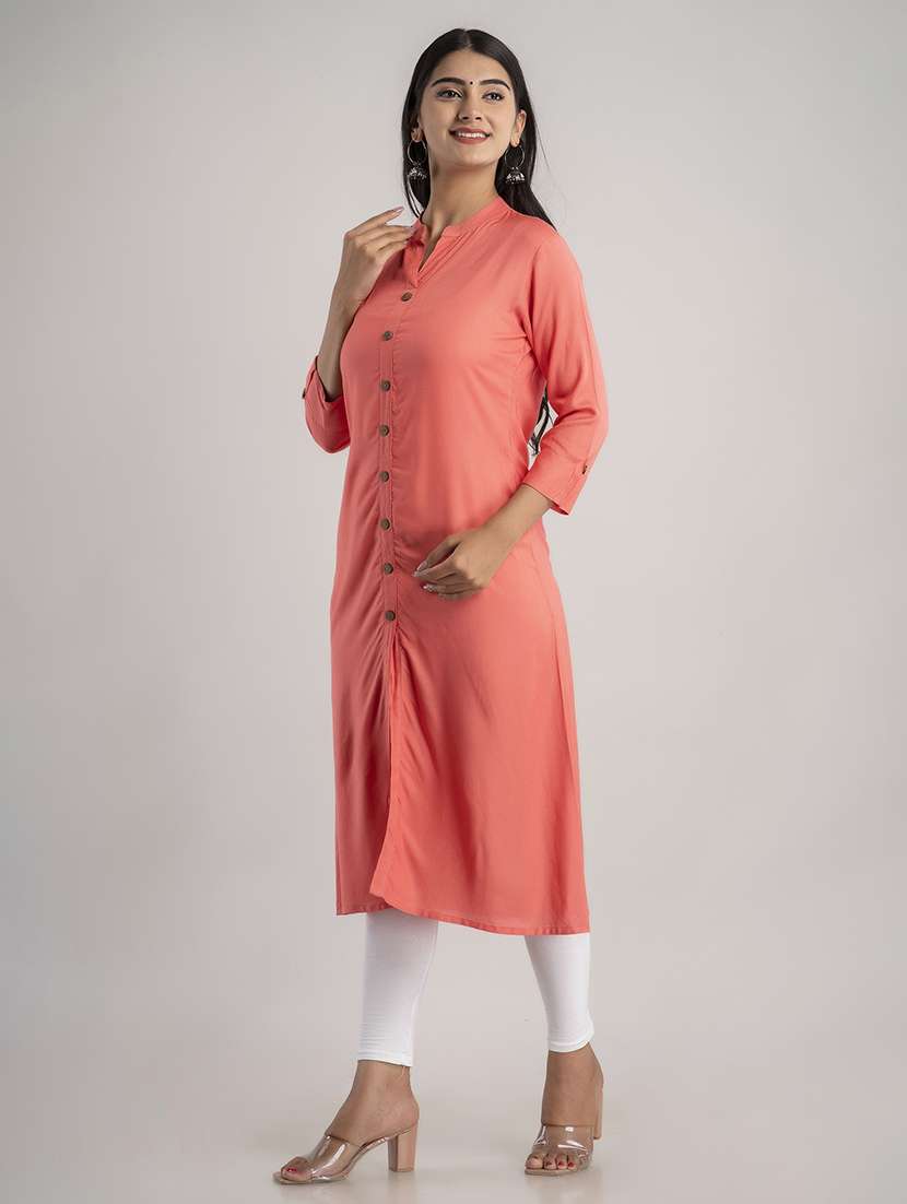 women solid three quarter sleeve a-line kurta - 22514963 -  Standard Image - 2