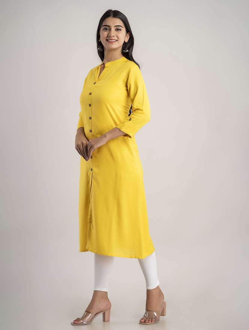 women solid three quarter sleeve a-line kurta - 22514964 -  Standard Image - 2