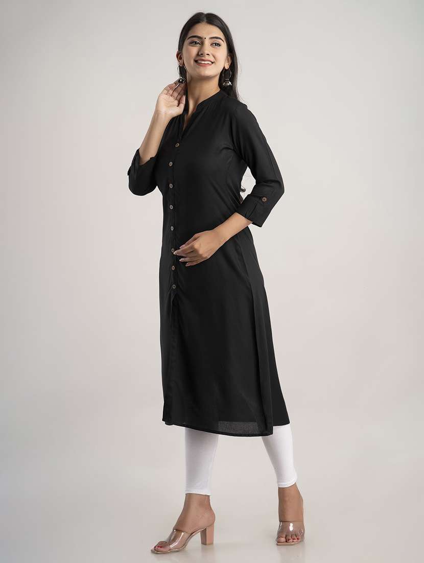 women solid three quarter sleeve a-line kurta - 22514965 -  Standard Image - 2