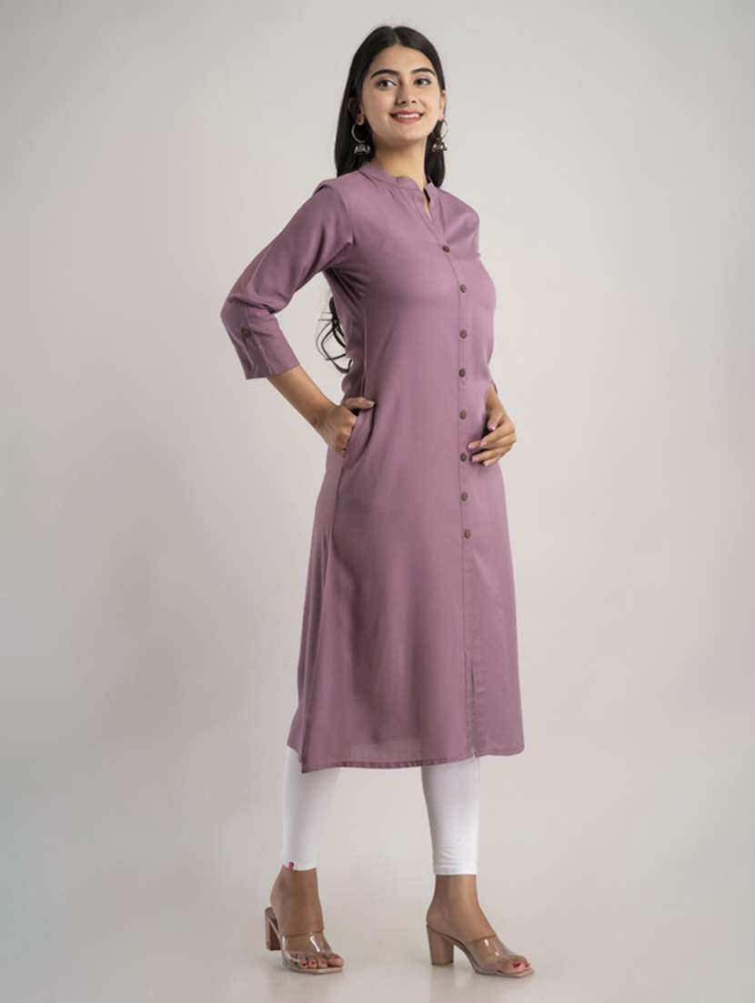 women solid three quarter sleeve a-line kurta - 22514967 -  Standard Image - 2