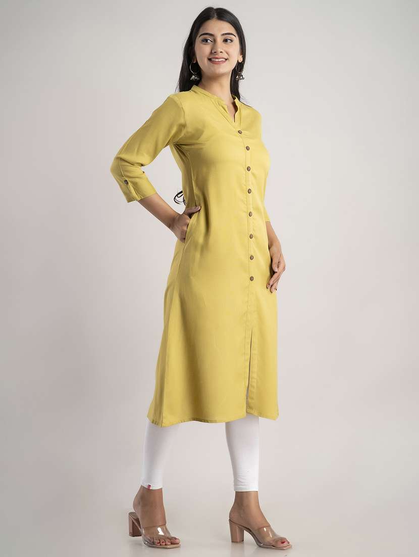 women solid three quarter sleeve a-line kurta - 22514968 -  Standard Image - 2