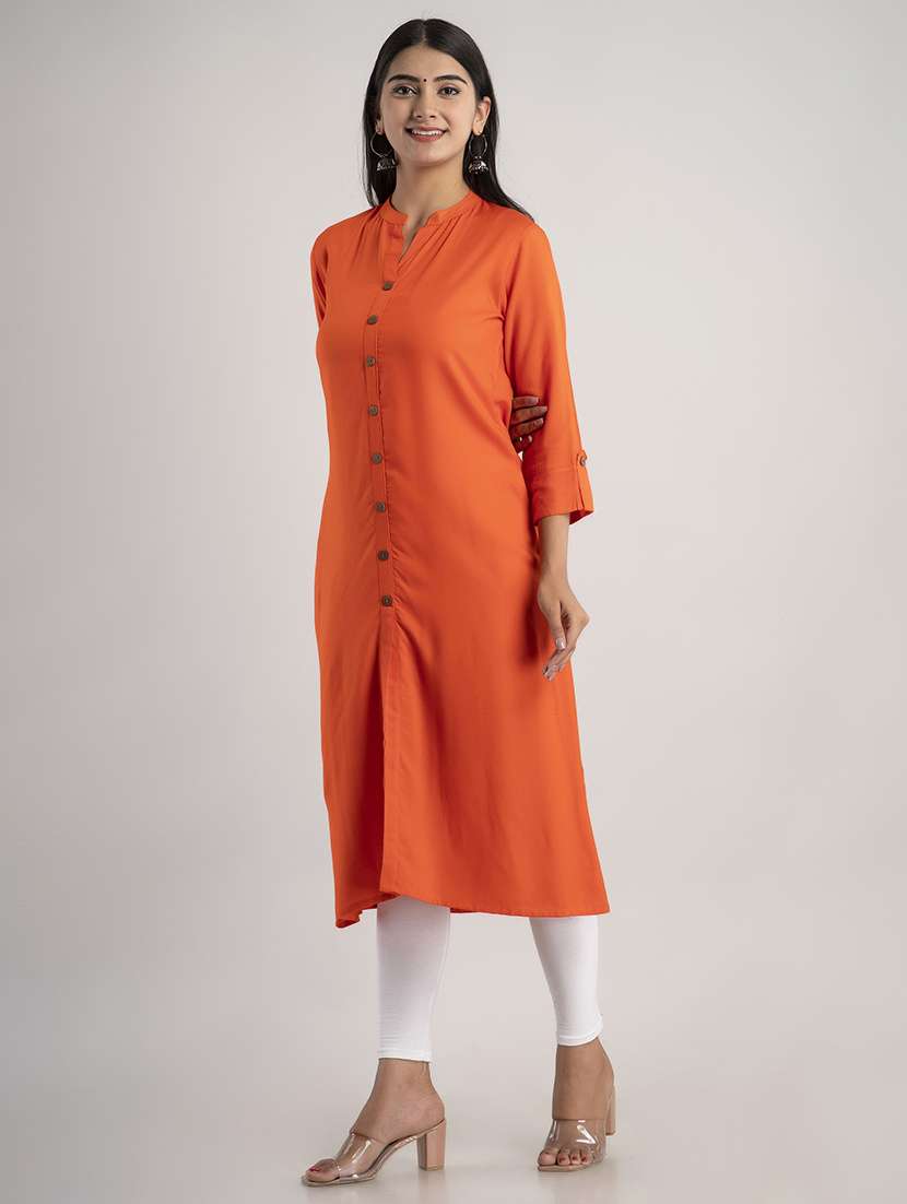 women solid three quarter sleeve a-line kurta - 22514969 -  Standard Image - 2