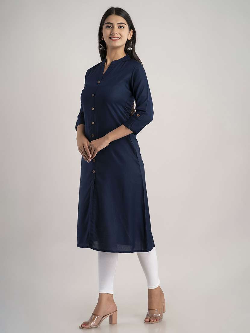 women solid three quarter sleeve a-line kurta - 22514972 -  Standard Image - 2