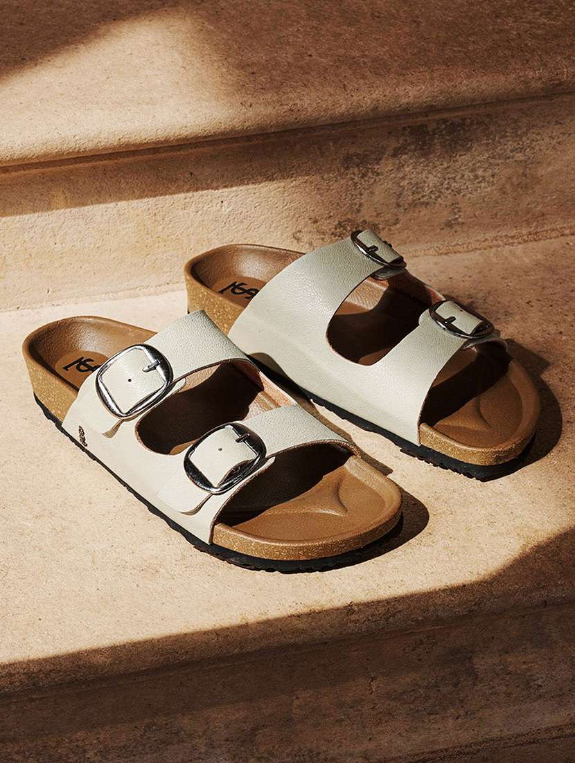 women beige slip on sandal